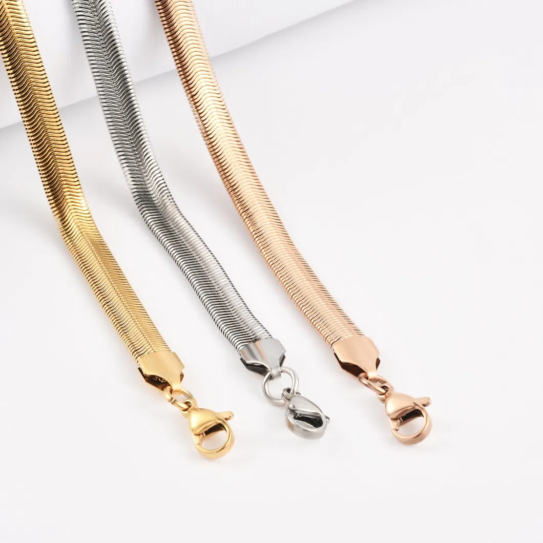 Factory 18K Gold Plated Necklace Anklet Bracelet Making Flat Snake Chain Fashion Collection Stainless Steel Jewelry